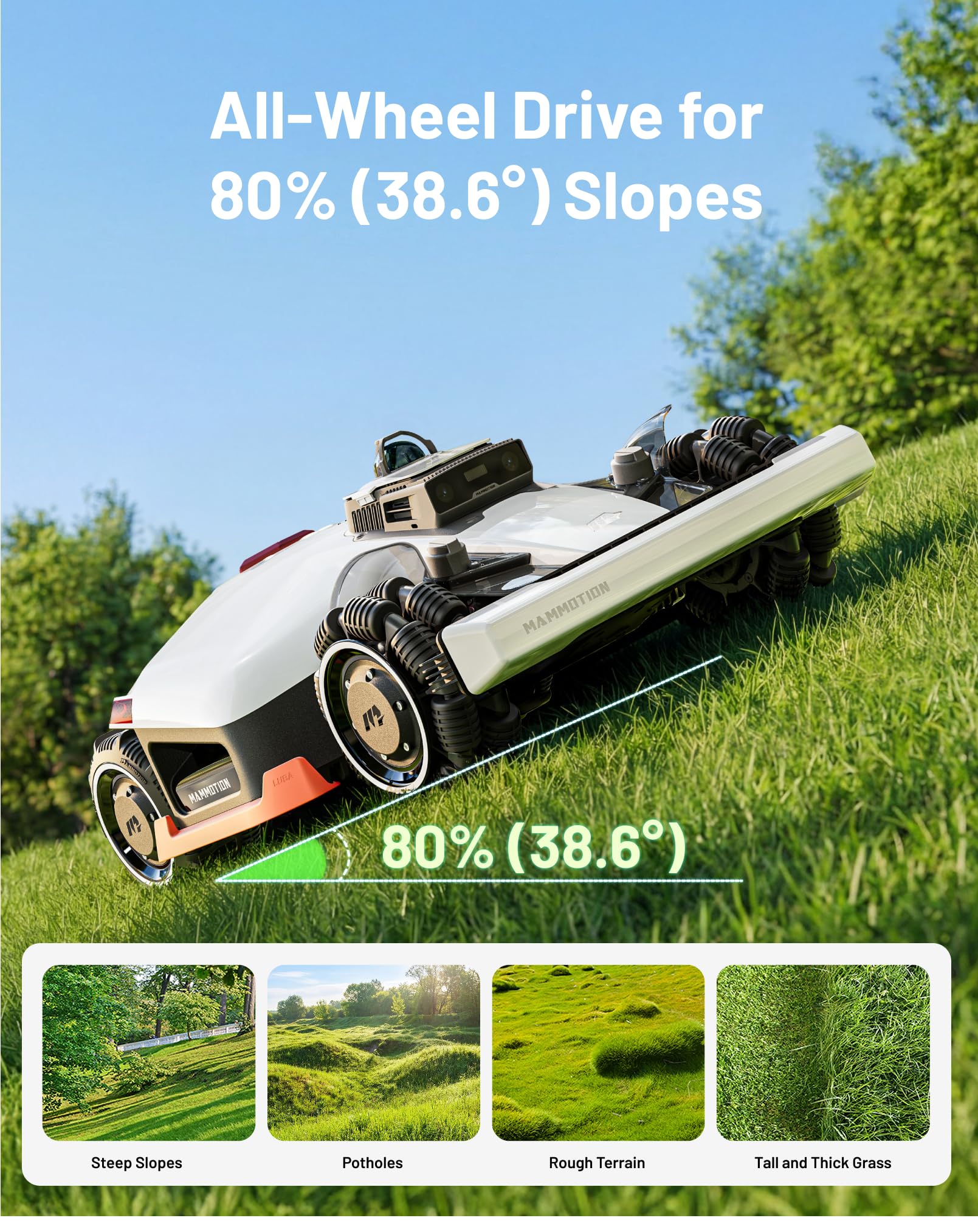 Mammotion LUBA 3 AWD 5000H Robot Lawn Mower for 1.25 Acres, 360° LiDAR+NetRTK+AI Vision Tri-Fusion Positioning, All-Wheel-Drive for 80% Slopes, 50 Multi-Zone Management, Cutting Height 2.2"-4.0"
