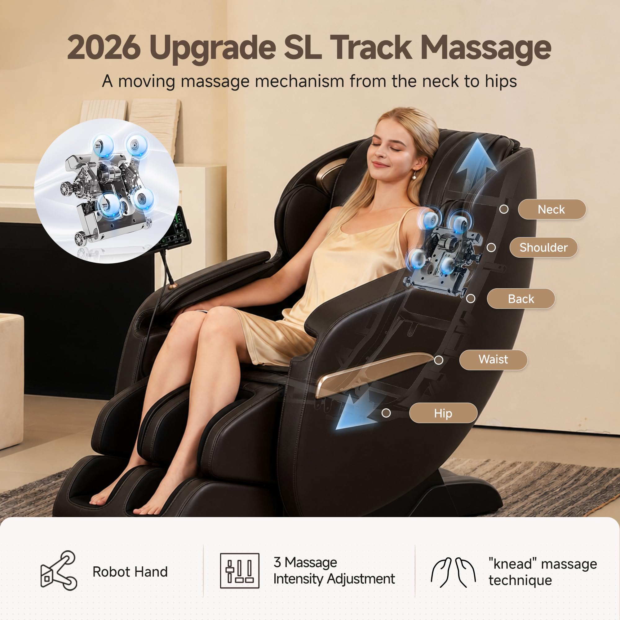Real Relax 2026 Upgraded 2D SL-Track Massage Chair,Recliner Full Body Zero Gravity with 8 Auto Modes and Upgraded LCD Screen,Added Voice Broadcast,Headrest Cushion,Child Lock and Pause Button,Black