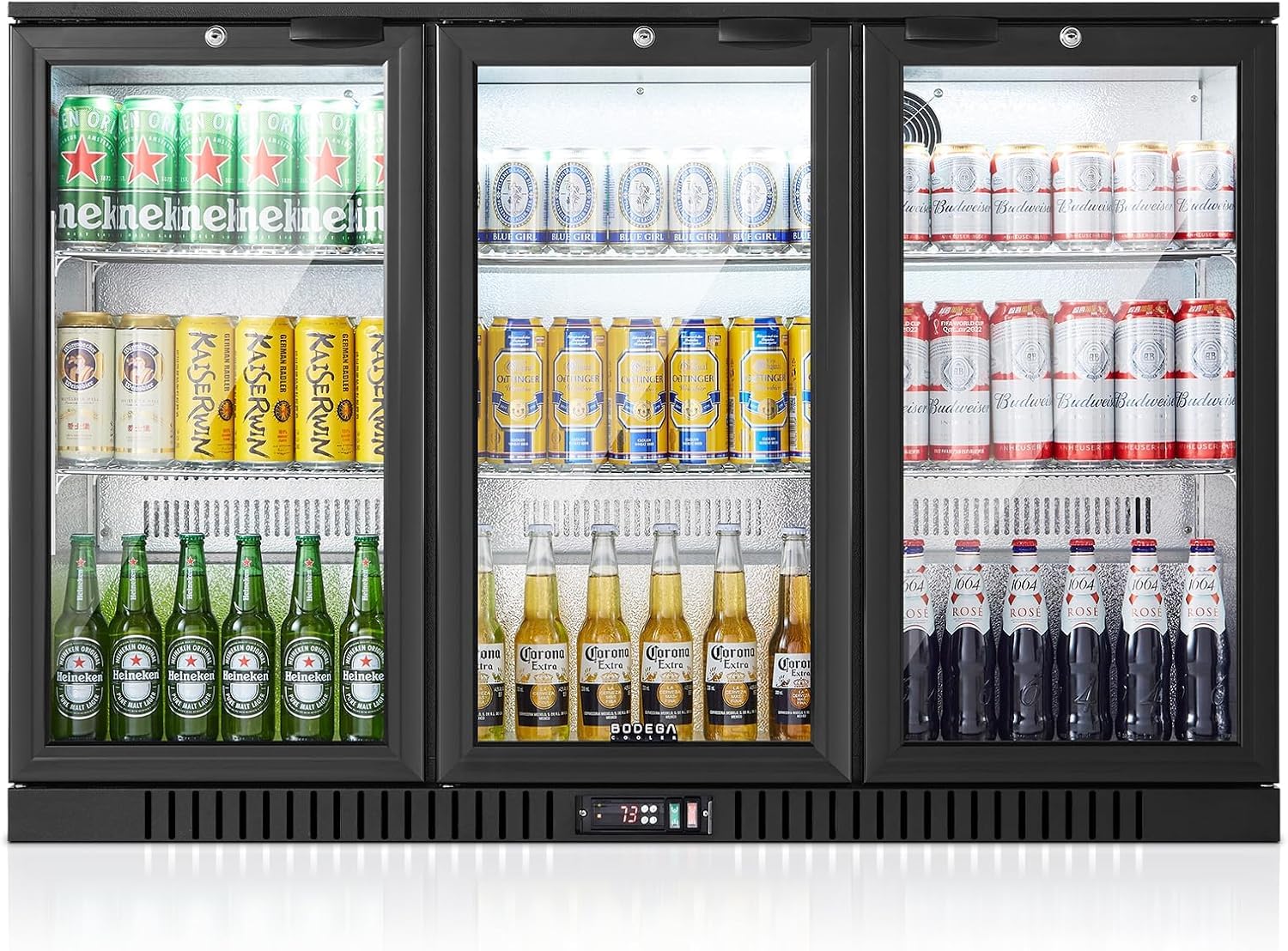BODEGACOOLER Commercial Beverage Refrigerator with Glass Door,12.5 Cu.Ft Display Merchandiser Drink Refrigerator,Upright Commercial Bar Fridge,Display Drink Cooler,Soft LED Light,Romovable Shelves