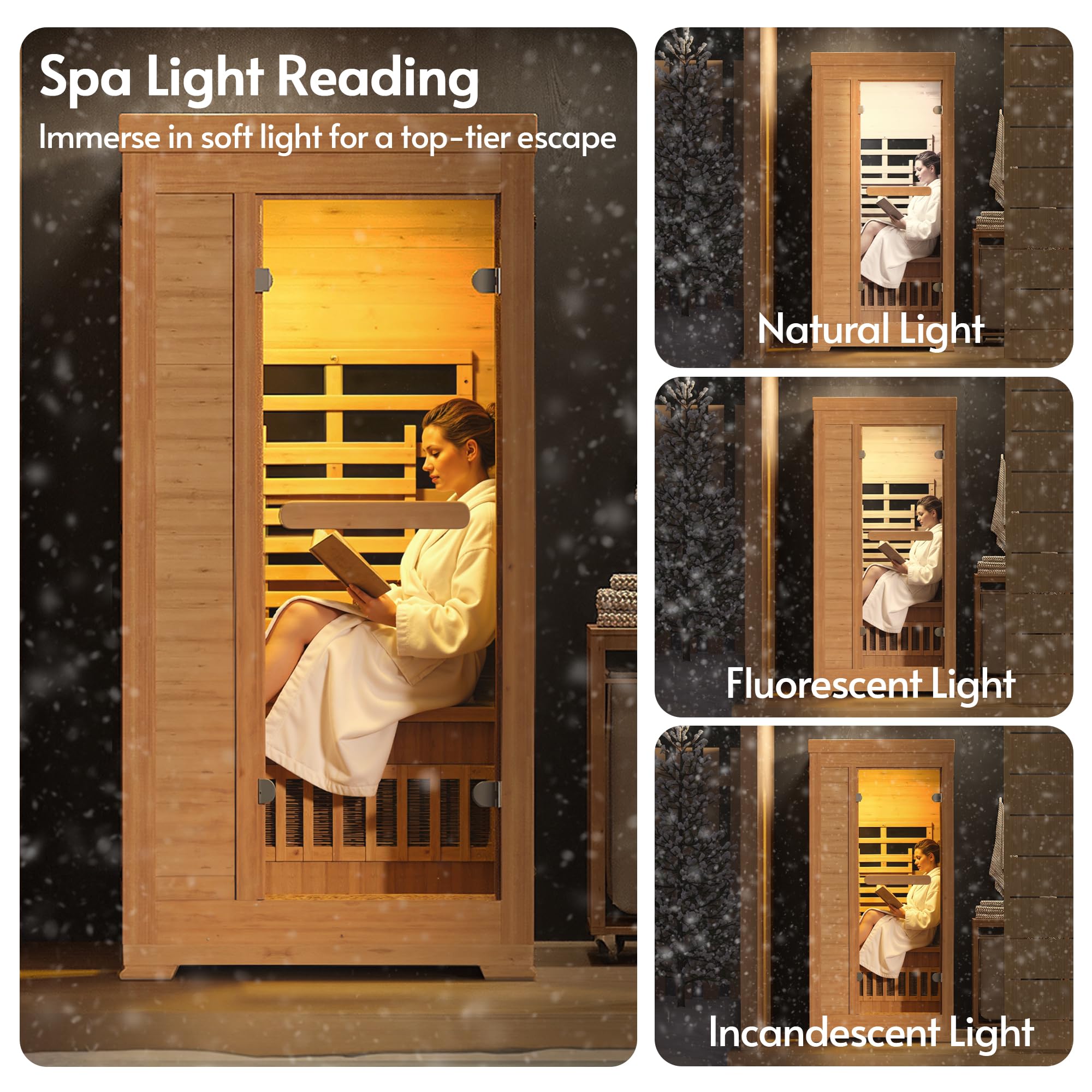 Infrared Sauna at Home 1 Person Mini with 7 Color Full Spectrum, Low EMF 1240W Fast Heating Canadian Hemlock Wood Sauna, Indoor Dry Sauna with Music Speakers for Home, Gym (2.3Lx2.9Wx5.2H Ft)