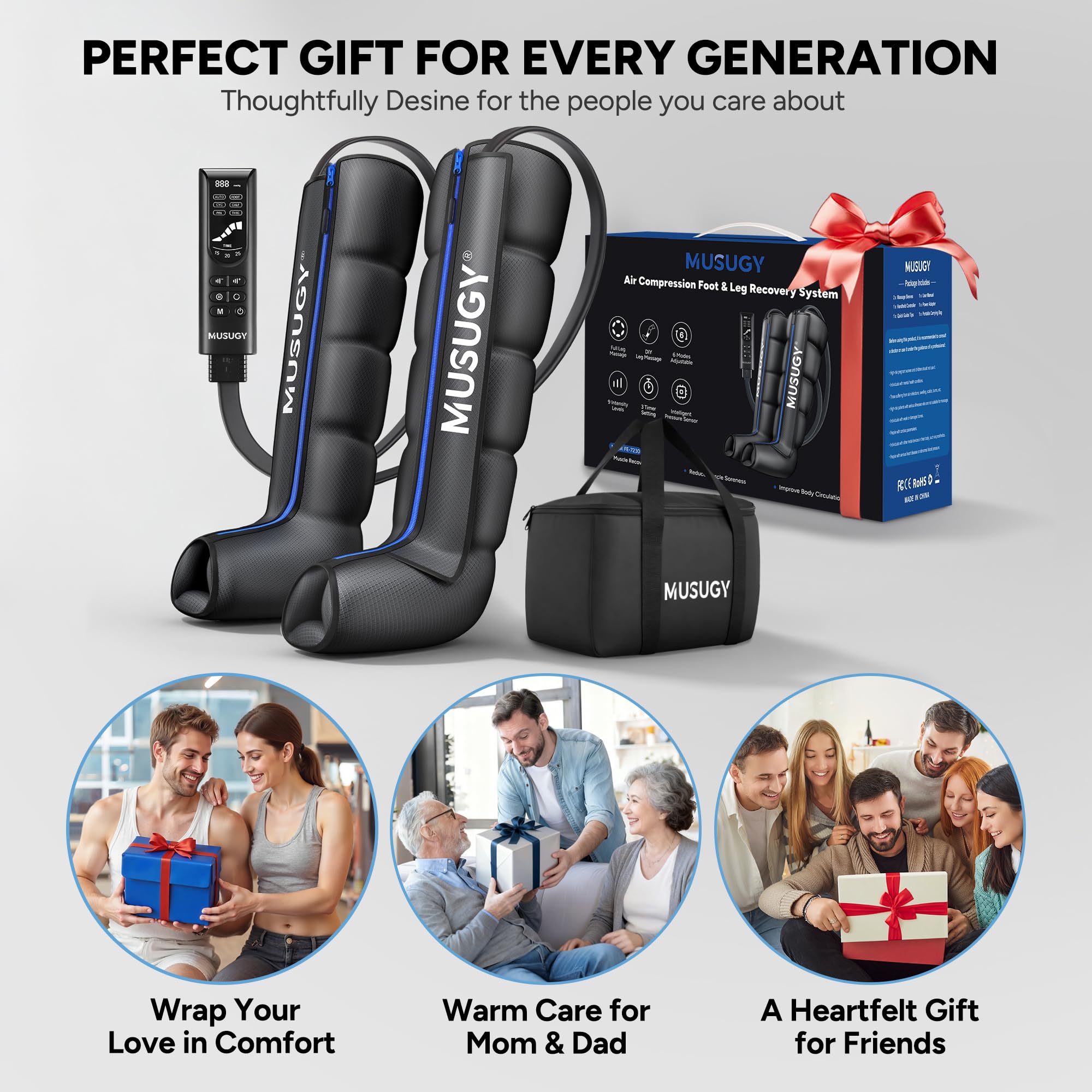 Sequential Leg Compression Massager for Circulation : Full Leg Air Compression Boots for Massage Therapy & Fatigue Relief - 9 Intensity, 6 Modes, 3 Timers for Athletes, Runners, Gym (Large)