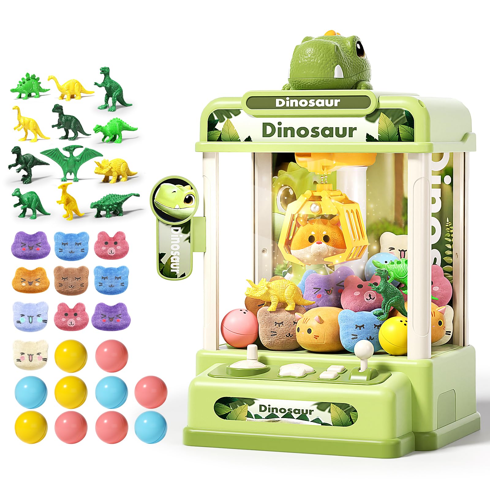 STACTCUTE 78PCS Large Dinosaur Claw Machine for Kids, No Assembly Required - Electronic Arcade Game with Music & Lights, Vending Machine Toy Prize Dispenser - Birthday Gift for Boys & Girls Age 3+