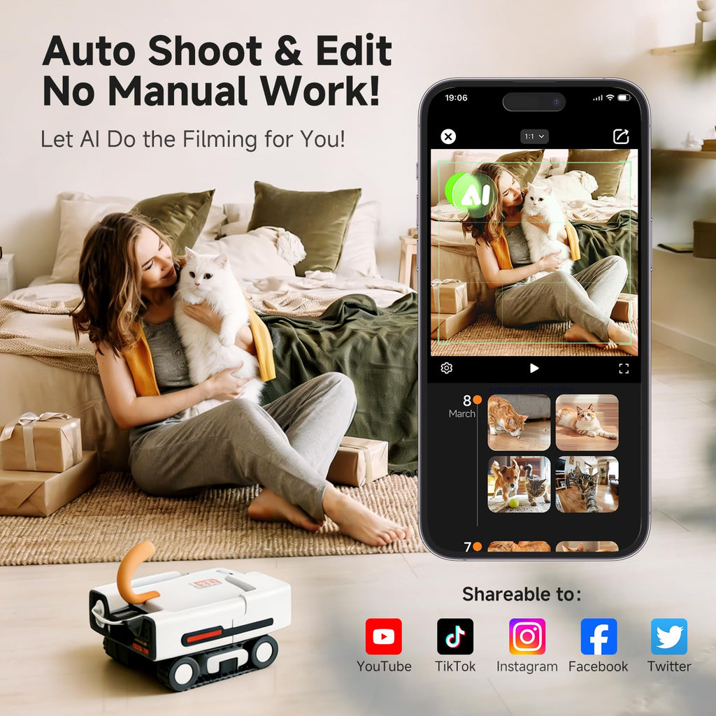 Pmate AI Pet Camera Robot Companion for Dogs & Cats Robot Camera with Visual Recognition Remote Video Interaction Auto Feeding & Play Red Light Teaser Night Vision Auto Charging Blue