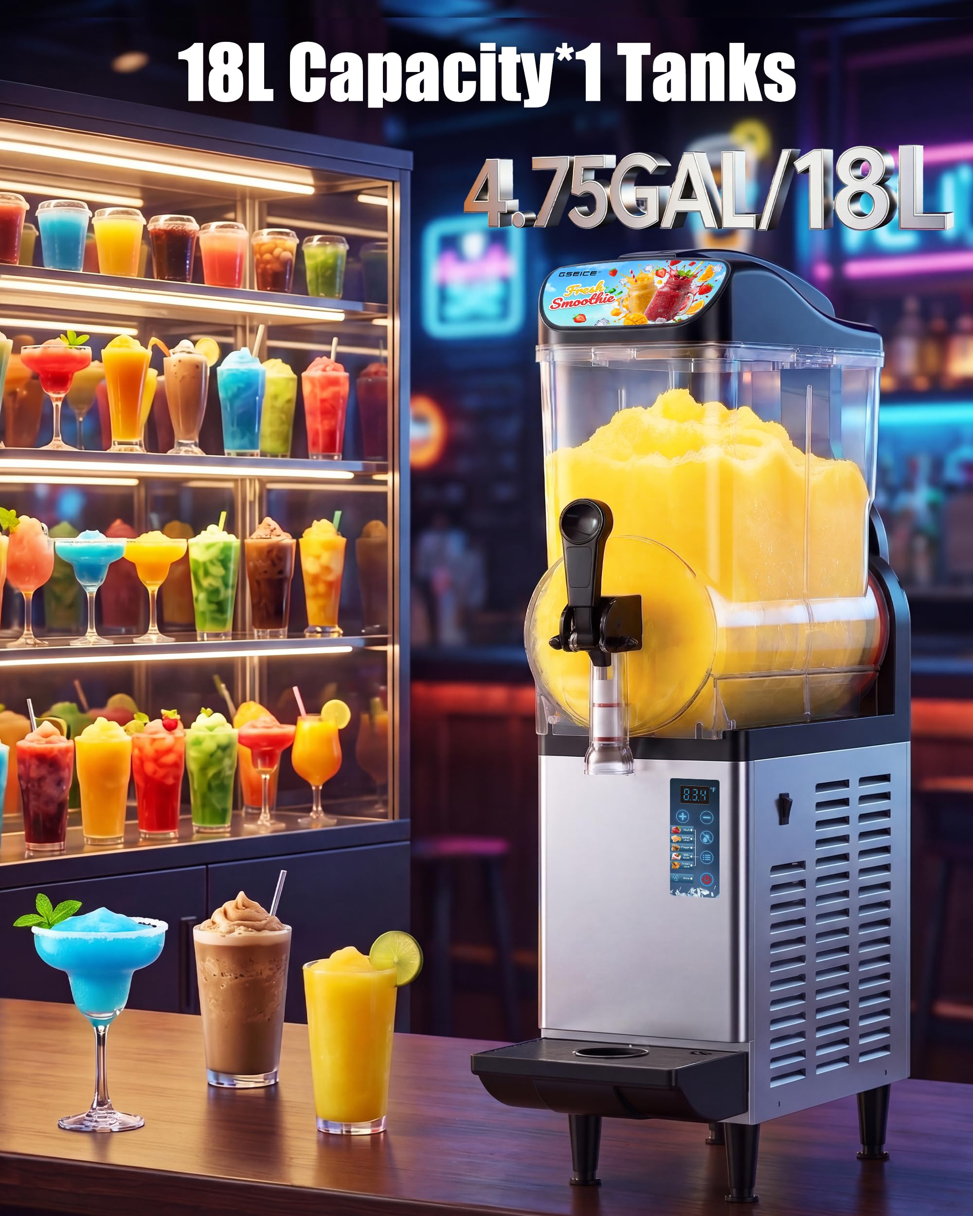 4.8 Gal /18L Commercial Slushie Machine, 5-in-1 Single Tank Slushy Frozen Drink Maker for Restaurants, Bars,Cafe and Home