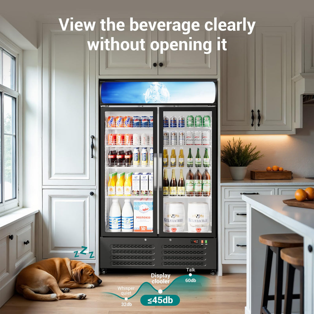 ETL & DOE Certified Commercial Beverage Refrigerator 14.8 Cu Ft, Commercial Display Fridge with Glass Door, Upright Merchandiser Refrigerator Cooler with Front LED Light for Stores, Restaurant, Office