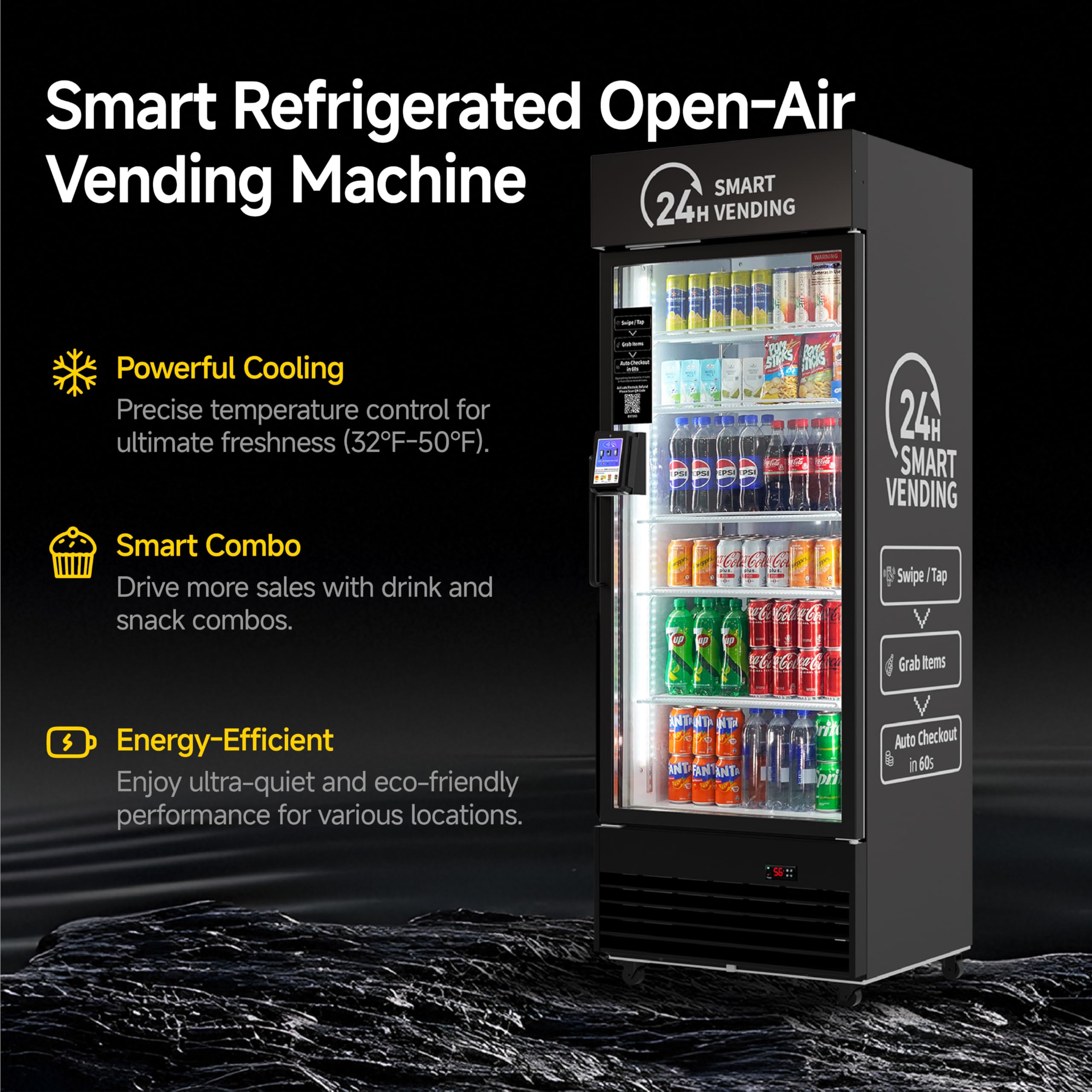 HAHA Smart AI Vending Machine for Business Contactless Grab & Go, Multi-Item Combo Vending with APP Management & Cashless Payment (Black, AI Plus)