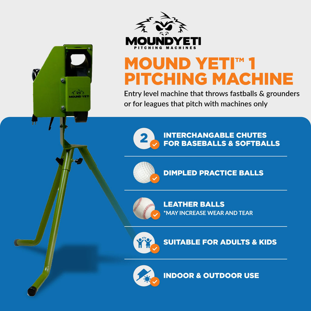 Mound Yeti Baseball Softball Pitching Machine, Youth and Adult Single Wheel Pitching Machine for Baseball and Softball, Training Equipment