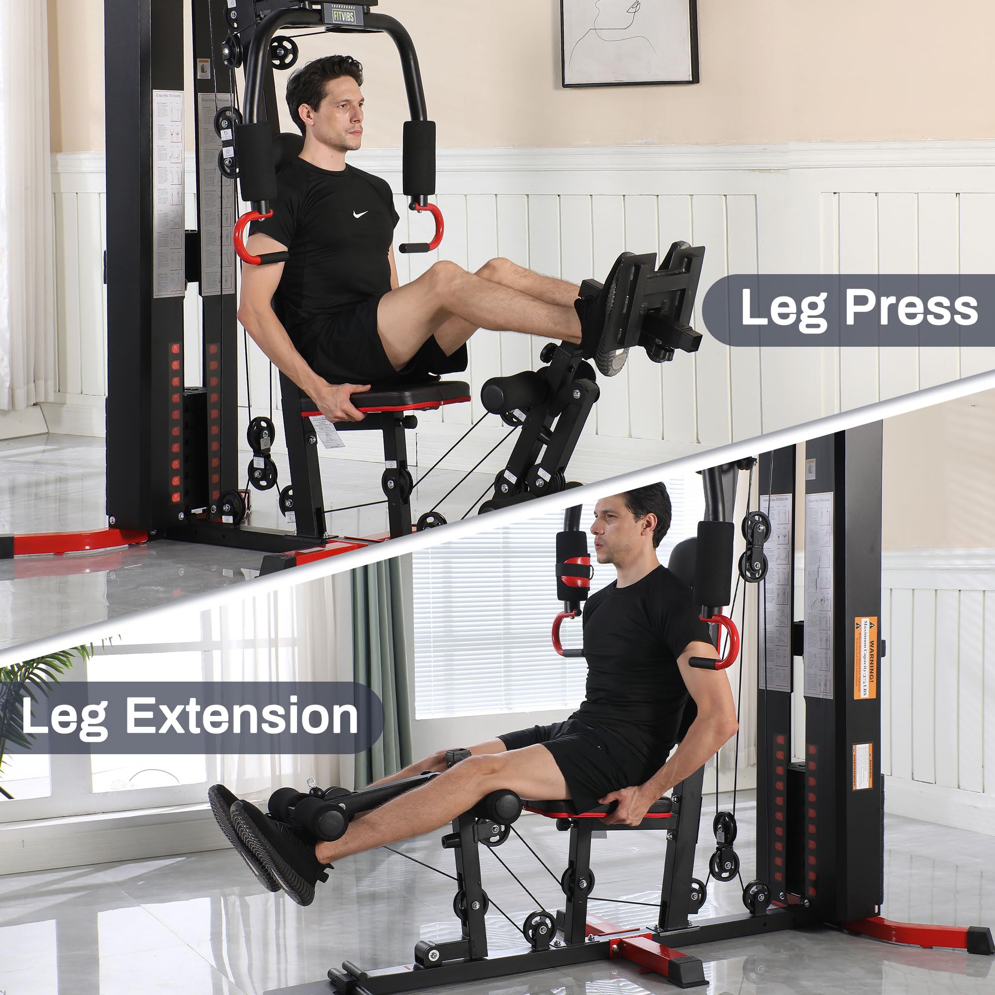 Fitvids Home Gym Equipment, Multifunctional Full Body Workout Weight Machine Station with Weight Stack, All in One Exercise Equipment with Pulley System & Seated Rowing for Home Gym Strength Training