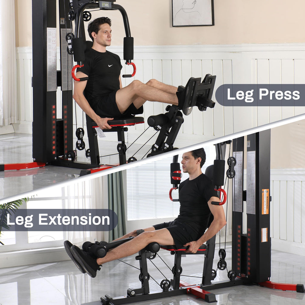 Fitvids Home Gym Equipment, Multifunctional Full Body Workout Weight Machine Station with Weight Stack, All in One Exercise Equipment with Pulley System & Seated Rowing for Home Gym Strength Training
