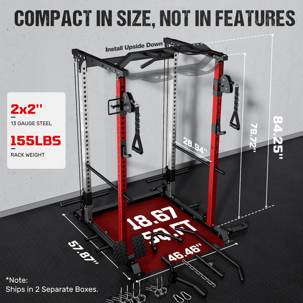 DP01 Power Cage, 2000LBS Squat Rack with with Cable Crossover and Dual Independent Pulley System, Full Cage for Full Body Training, Power Rack with More Training Attachments for Home Gym