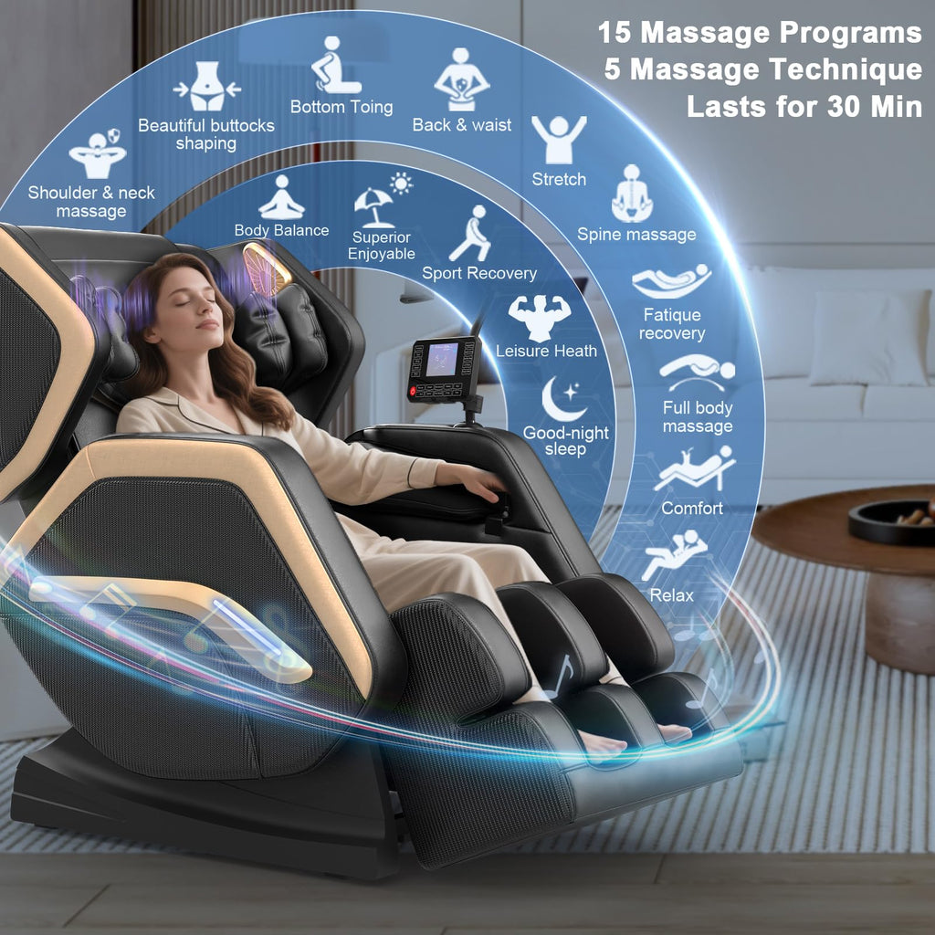 Massage Chair Full Body, Zero Gravity Massage Chair 2026 for Back Fatigue with 10 Fixed Rollers, Heating, Airbags, Phone Controller, Nightlights, Bluetooth Speaker for Living Room, Bedroom