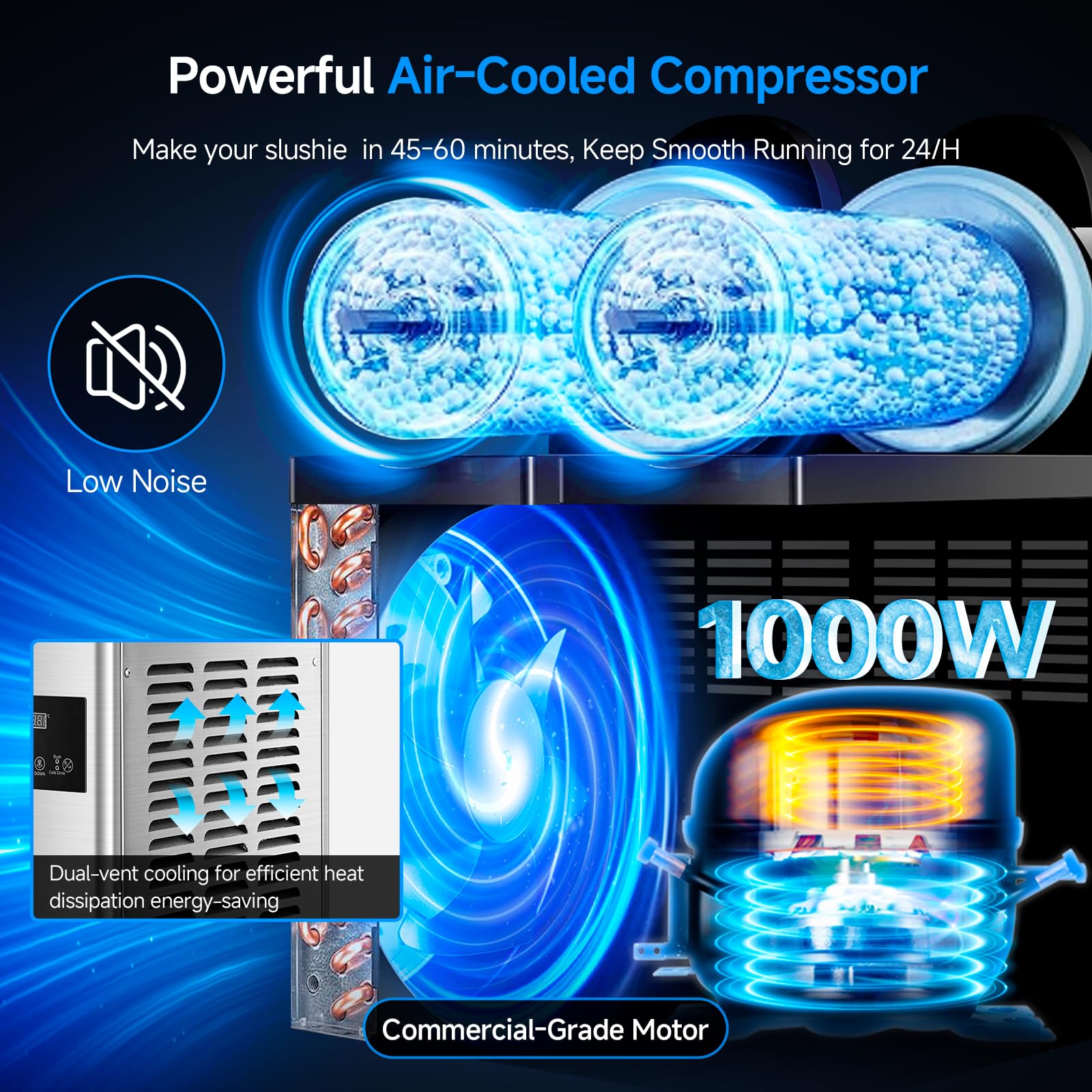 Slushy Machine,15L x2 Double Tanks Comercial Margarita &Slushie Machine,120+ Cups 1000W 110V Electric Large Daiquiri Machine with Self-cleaning Mode,for Home Party Restaurants Cafe Bars