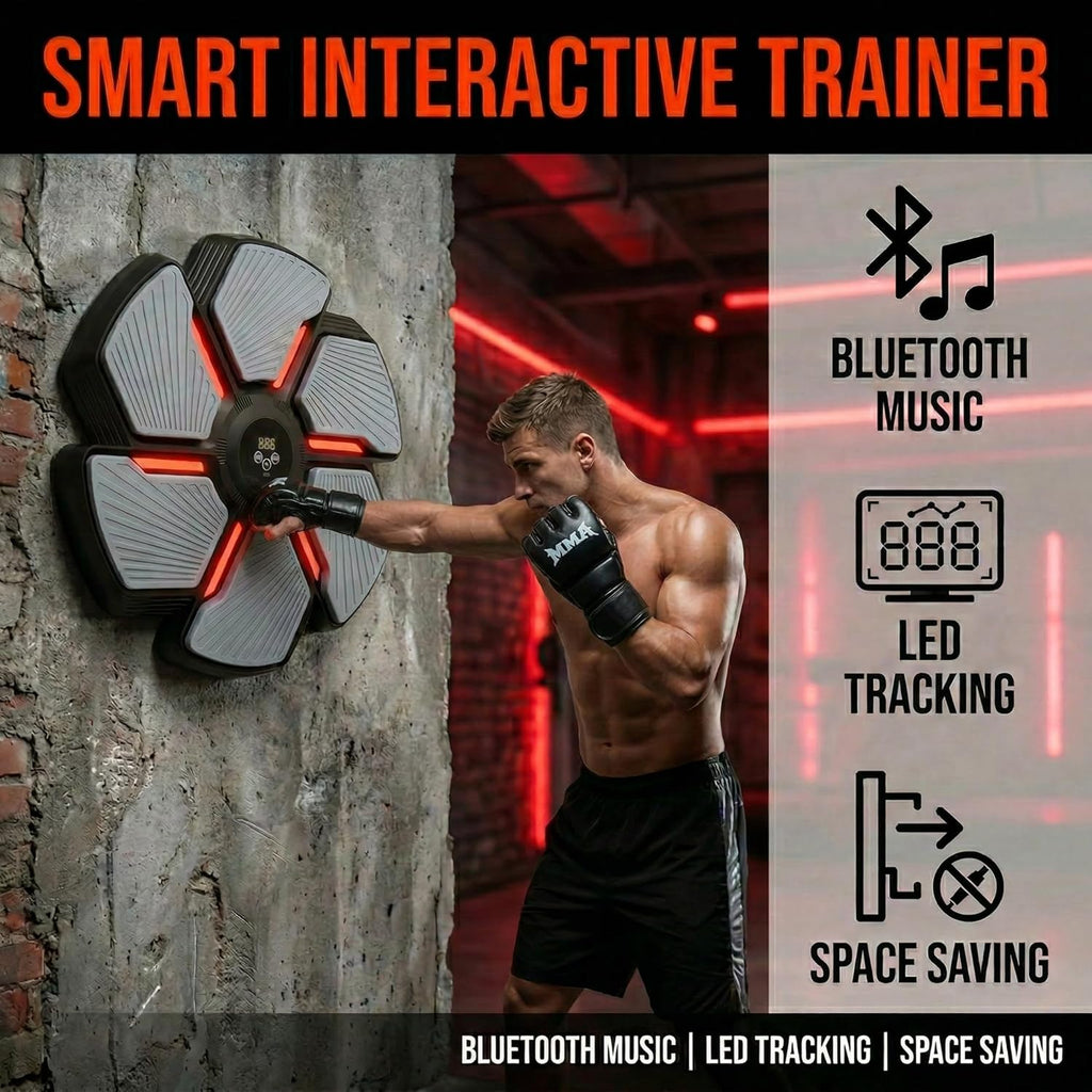 Music Boxing Machine, Smart Bluetooth Punching Trainer Wall Mounted with Boxing Gloves, LED Electronic Boxing Target for Adults, 9 Modes & 9 Speeds Music Punching Machine for Home Gym Workout