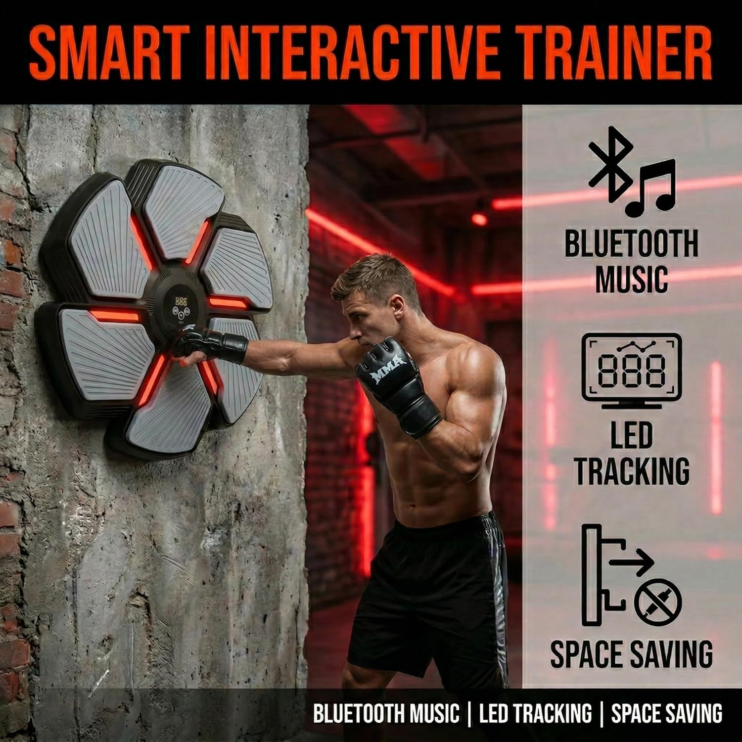 Music Boxing Machine, Smart Bluetooth Punching Trainer Wall Mounted with Boxing Gloves, LED Electronic Boxing Target for Adults, 9 Modes & 9 Speeds Music Punching Machine for Home Gym Workout