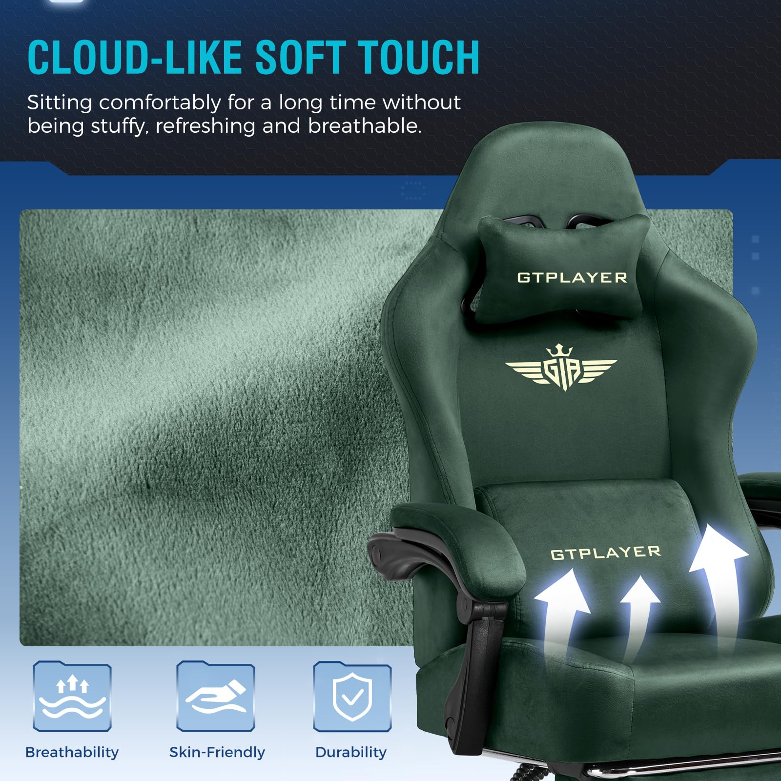 GTPLAYER Gaming Chair with Pocket Spring Cushion, Big and Tall Gamings Chairs 350LBS High Back Computer Chair with Footrest for Adults Lumbar Support Swivel Game Chair for Office,Leather Black-Massage