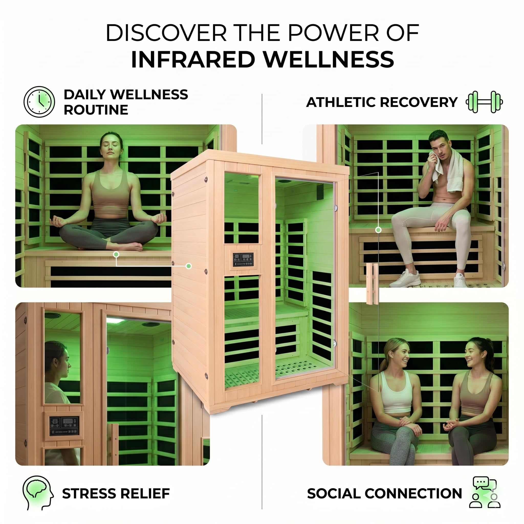 1350W Far Infrared Home Sauna, Energy-Efficient Fast-Heating Indoor Sauna Room with Bluetooth & 7-Color Therapy, Canadian Hemlock Wood, Modular Design - Ideal for Home Gym, Family Relaxation