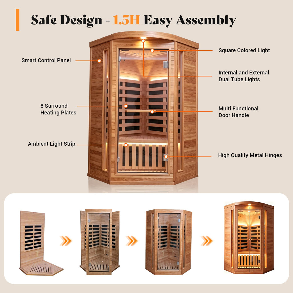 2 Person Infrared Sauna Far Infrared Sauna Room for Home Indoor 2000W Low-EMF Wood Dry Sauna with Full Starry Sky Lights Ceiling in 7 Color Speaker Fast Heating Easy Assembly- 47.3*41.3*74.8 IN