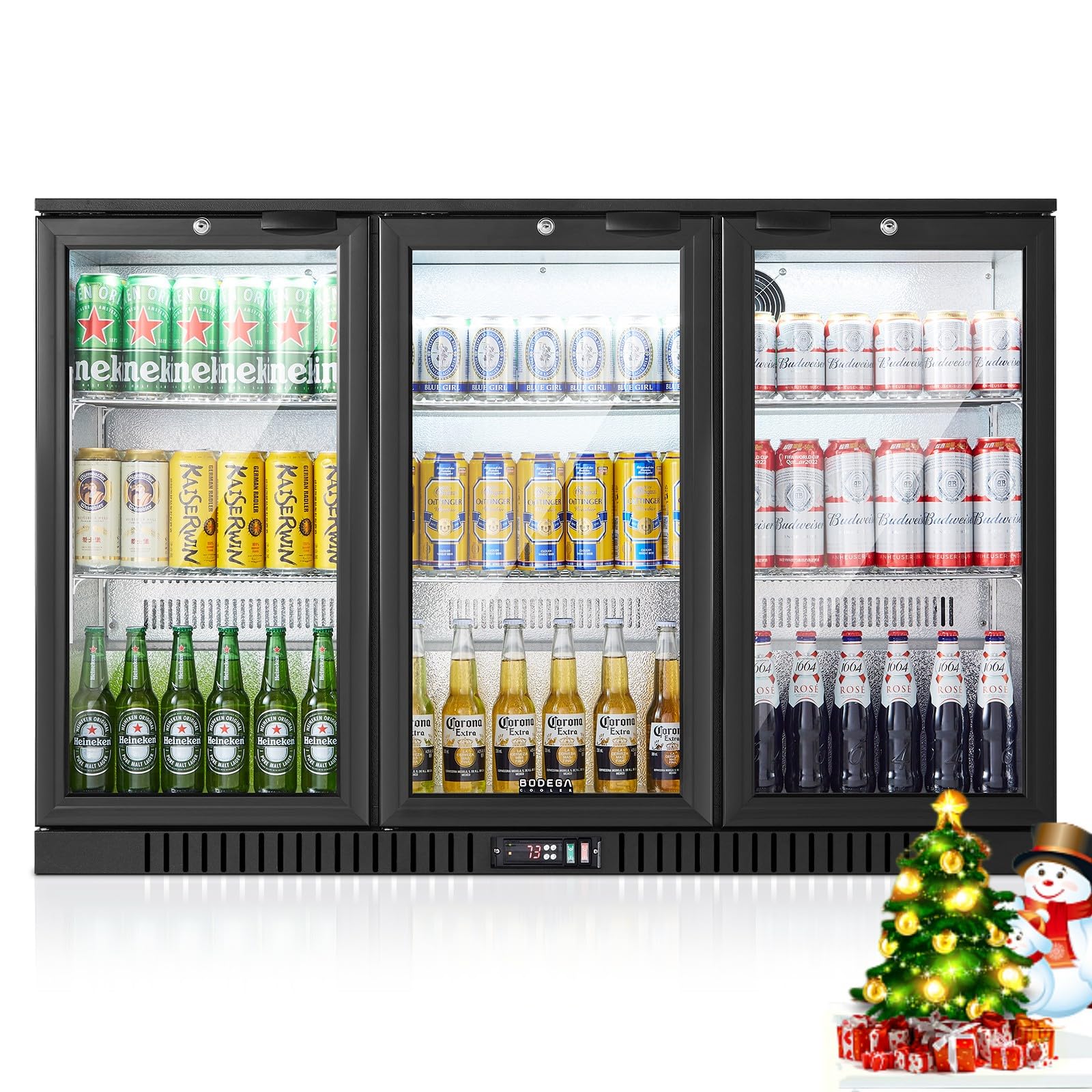 BODEGACOOLER Commercial Beverage Refrigerator with Glass Door,12.5 Cu.Ft Display Merchandiser Drink Refrigerator,Upright Commercial Bar Fridge,Display Drink Cooler,Soft LED Light,Romovable Shelves