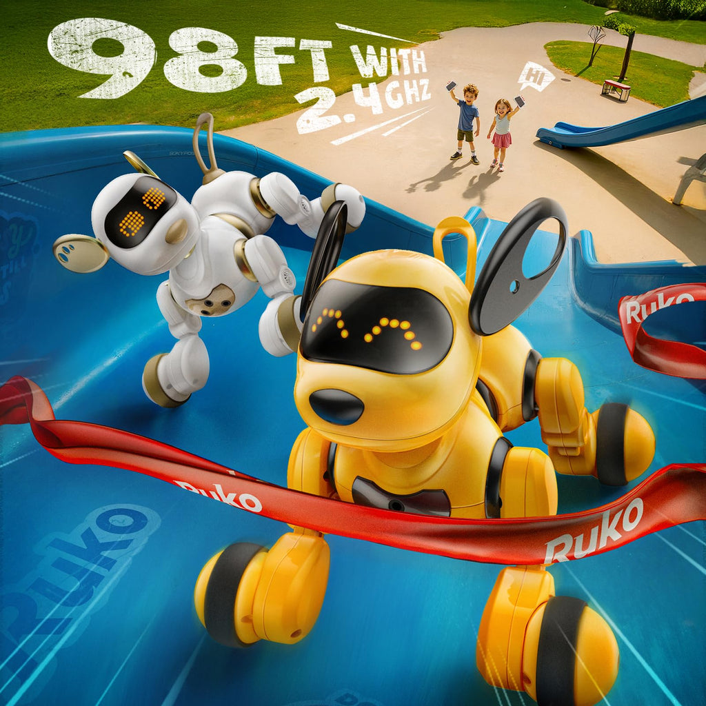 Ruko 18011 Robot Dog Toy, Smart Interactive Puppy with 30+ LED Faces, Remote & Gesture Control, Programmable Electronic Pet for Kids Ages 3–8, Black & Gold