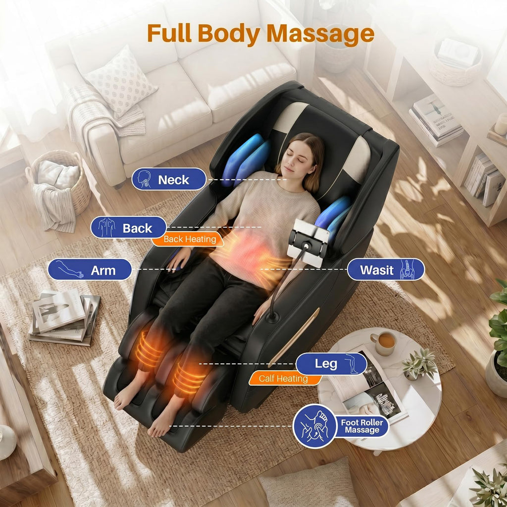 Massage Chair Full Body, Zero Gravity Recliner Massage Chair with Back Heat, 8 Fixed Rollers, Foot Massage, Airbags, Touch Screen for Home and Office
