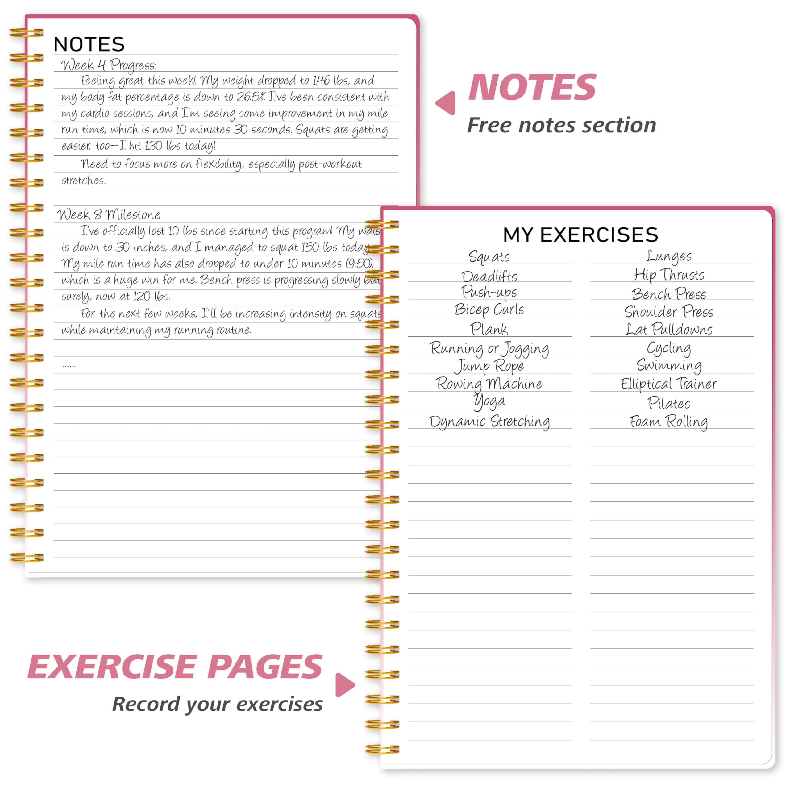 Workout Journal Fitness Tracker Planner for Men & Women, Exercise Log Book to Track Gym & Home Training, Goals, Sets, Reps & Progress, 142 Pages, A5 5.7" x 8.2" Portable Hardcover with Metal Corners, Green