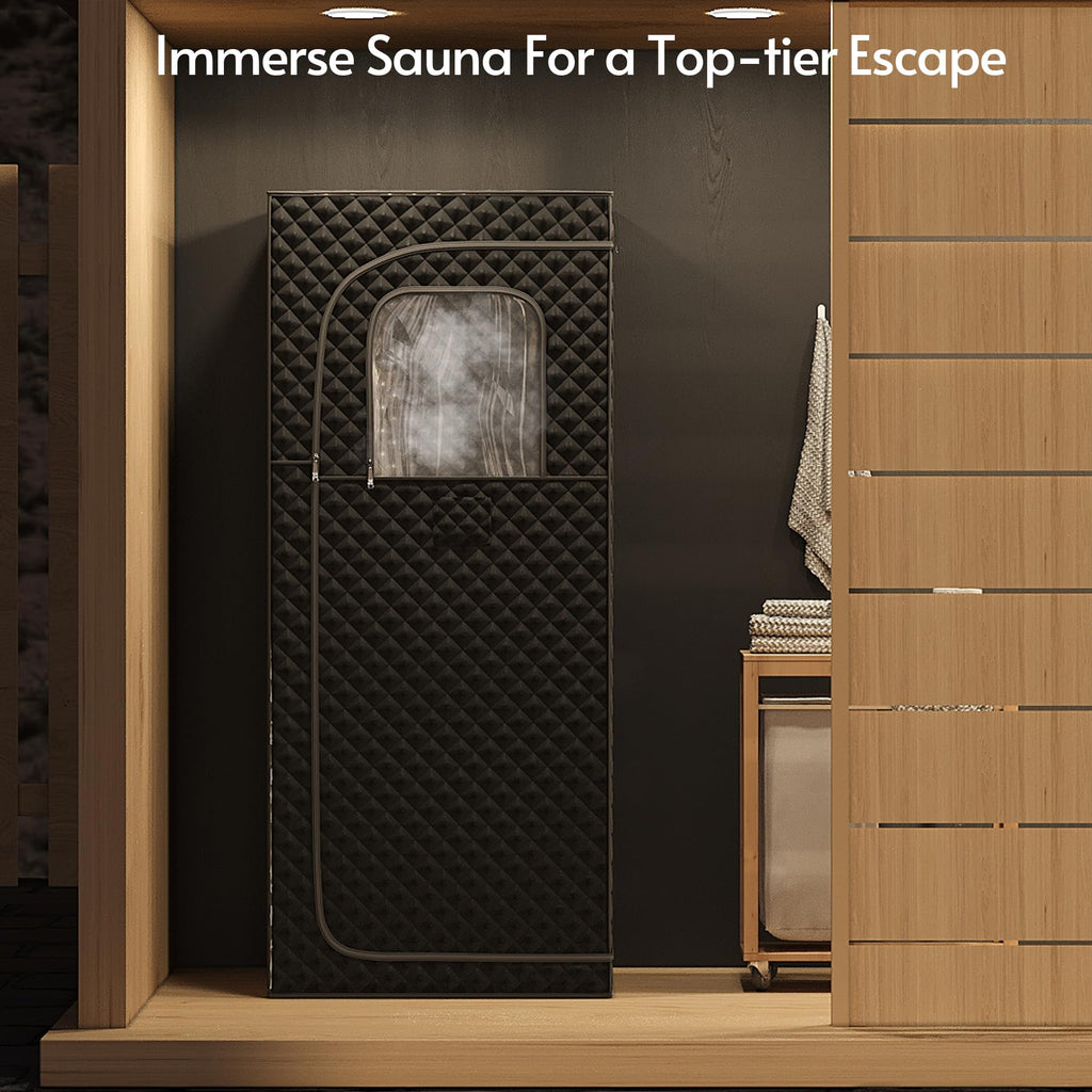 1 Person 5.2Ft Mini Infrared Sauna, 7 Color Full Spectrum Wood Dry Sauna. Canadian Hemlock Indoor Saunas with 1240W 20Min Fast Heating & Music Speakers for Home & Gym (28 Lx35 Wx63 H)