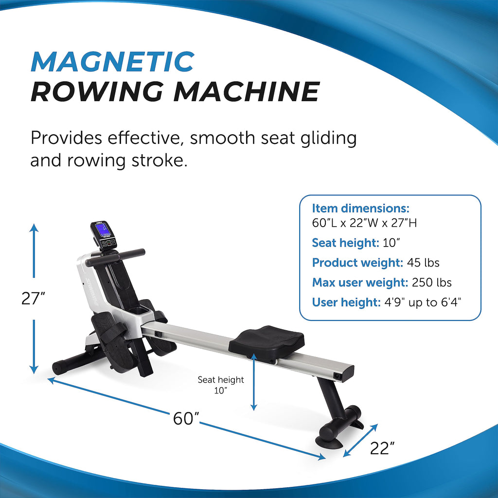 Stamina Magnetic Rower - Rower Machine with Smart Workout App - Rowing Machine with Magnetic Resistance for Home Gym Fitness - Up to 250 lbs Weight Capacity