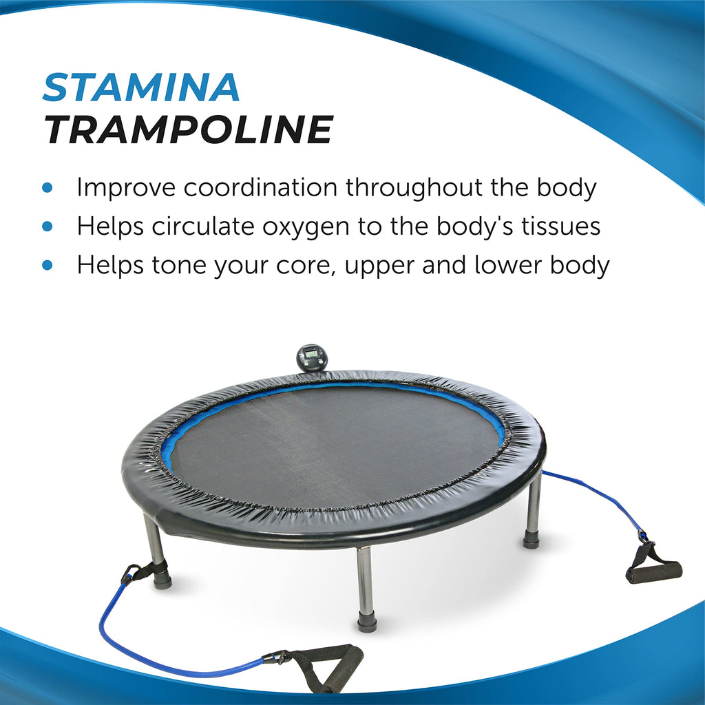 Stamina Folding Trampoline with Smart Workout App, Black - Portable Fitness Rebounder for Home Gym, Cardio & Strength Training, Jumping Exercise Equipment