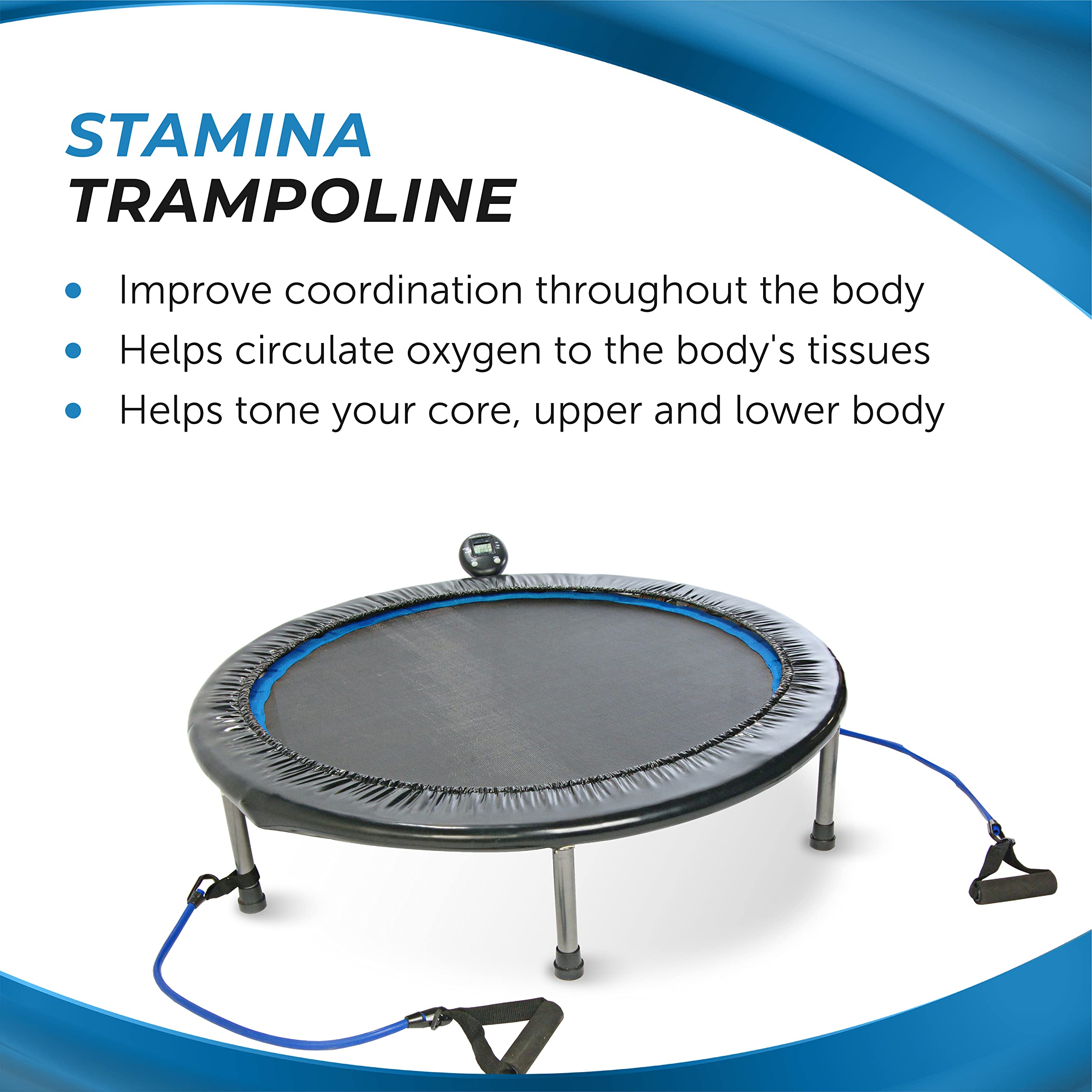Stamina Folding Trampoline with Smart Workout App, Black - Portable Fitness Rebounder for Home Gym, Cardio & Strength Training, Jumping Exercise Equipment