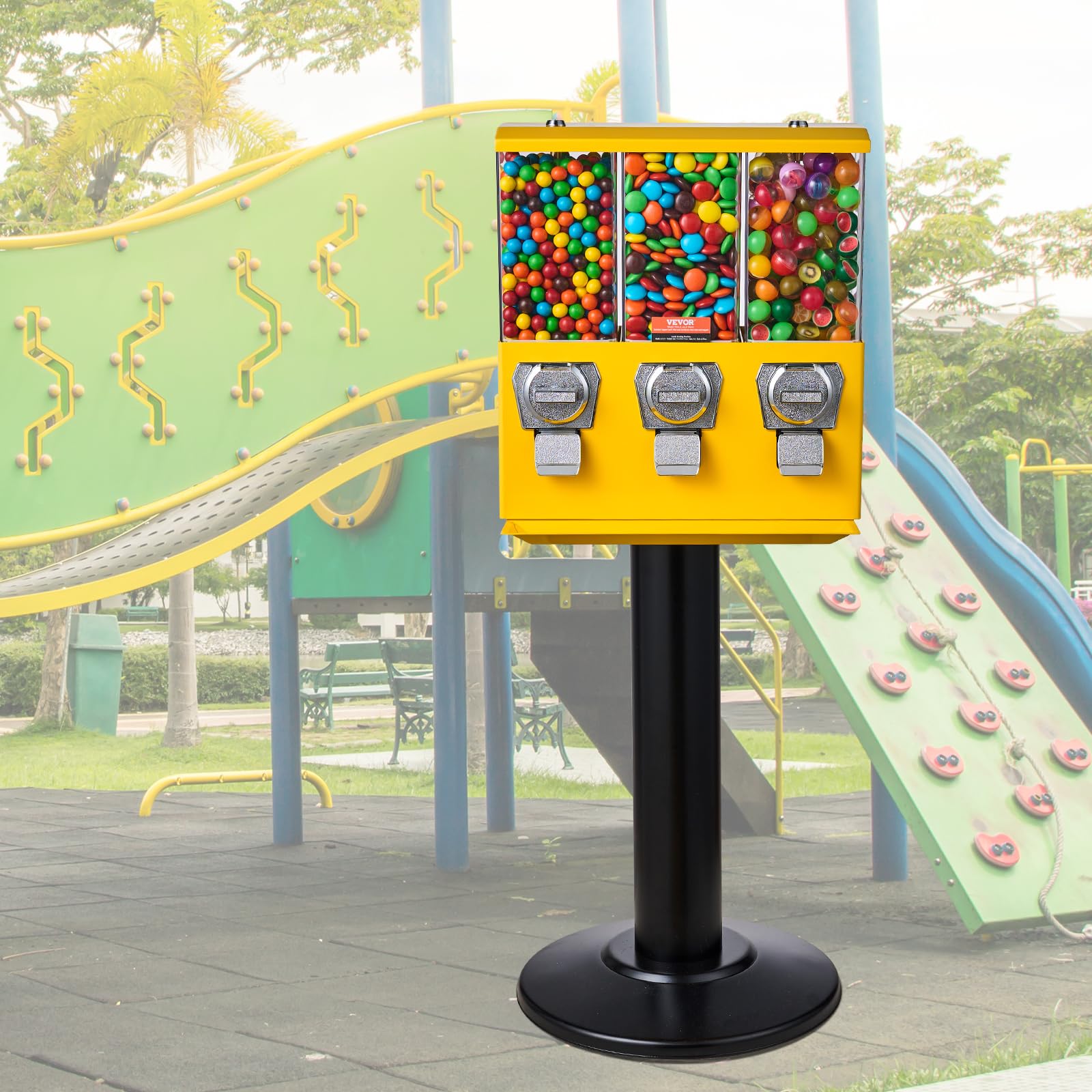 VEVOR Commercial Vending Machine, Four Compartment Rotatable Gumball and Candy Dispenser, Adjustable Height Coin Operated Candy Bank with Iron Stand, for Business Toy Capsules Bouncy Balls Nut, Blue