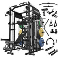 Mikolo Smith Machine with Weight Stack, Power Cage Home Gym System with LAT Pulldown & Cable Crossover, Multi-Functional Trainer with Dual Pulley System, Includes 10+ Free Attachments