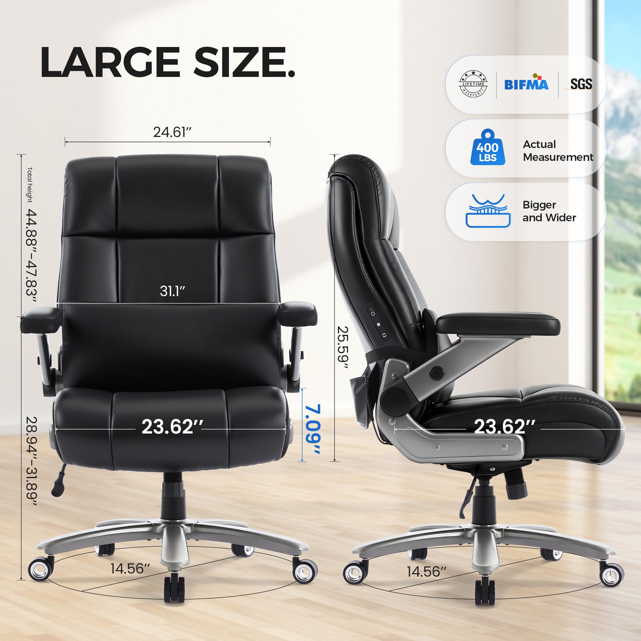 500lbs 3D Kneading Massage Office Chair with FootRest, Big and Tall Ergonomic Reclining Computer Gaming Chair, Padded Linkage Armrests, Heavy Duty Metal Base Executive Office Chair