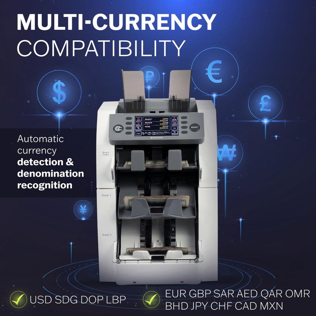 Carnation Money Counter Machine Cash Counting & Mixed Denomination Bill Counter, Portable Currency Detector, Counterfeit Bank Scanner, Dollar Sorter for Commercial, 1100 N/M, UV/MG/MT/IR/2CIS