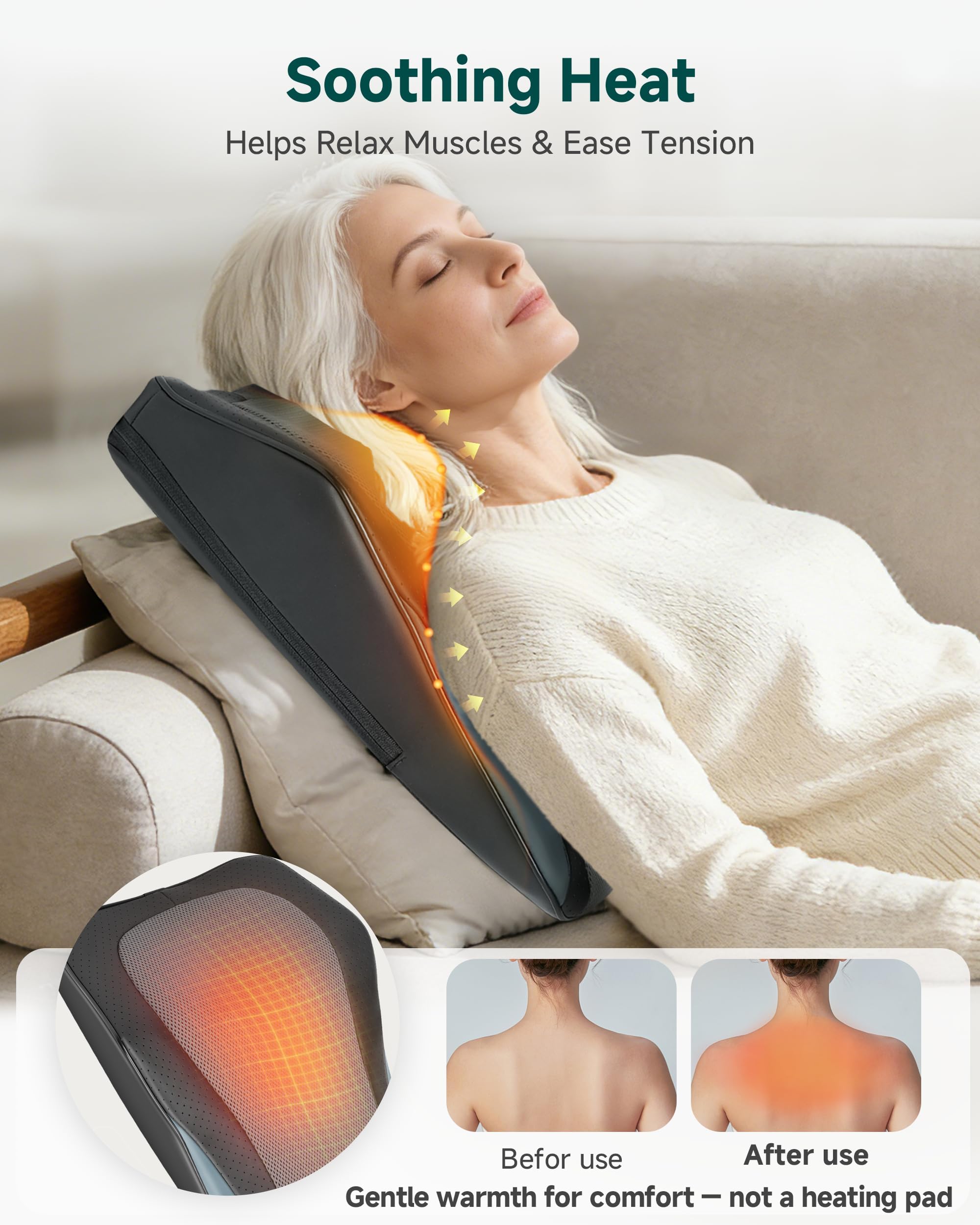 Snailax Back Massager with Heat – 3D Shiatsu Massage Pillow for Neck & Back, Fixed Kneading Nodes, Chair & Sofa Use, Gift for Mom, Dad, Women & Men