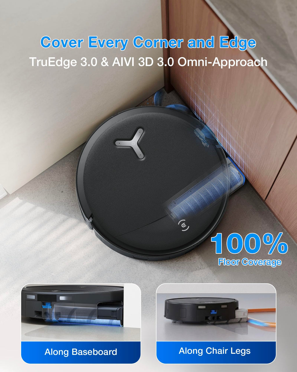 ECOVACS DEEBOT T90 Omni Robot Vacuum and Mop, 30,000Pa Suction, Instant Self-Cleaning OZMO Roller Mop, TruEdge Deep Edge Cleaning, ZeroTangle, Hot Water Wash & 145°F Air Dry, AI Obstacle Avoidance