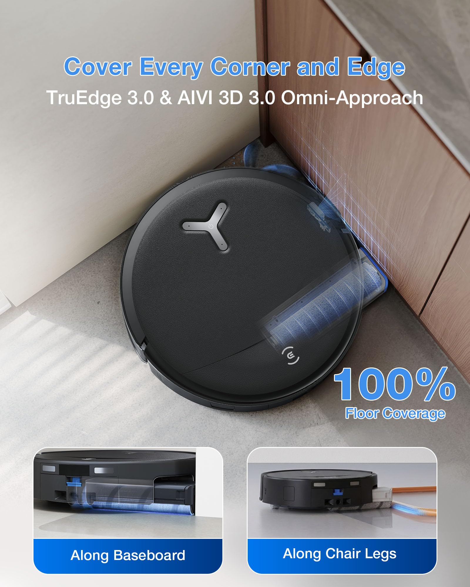 ECOVACS DEEBOT T90 Omni Robot Vacuum and Mop, 30,000Pa Suction, Instant Self-Cleaning OZMO Roller Mop, TruEdge Deep Edge Cleaning, ZeroTangle, Hot Water Wash & 145°F Air Dry, AI Obstacle Avoidance