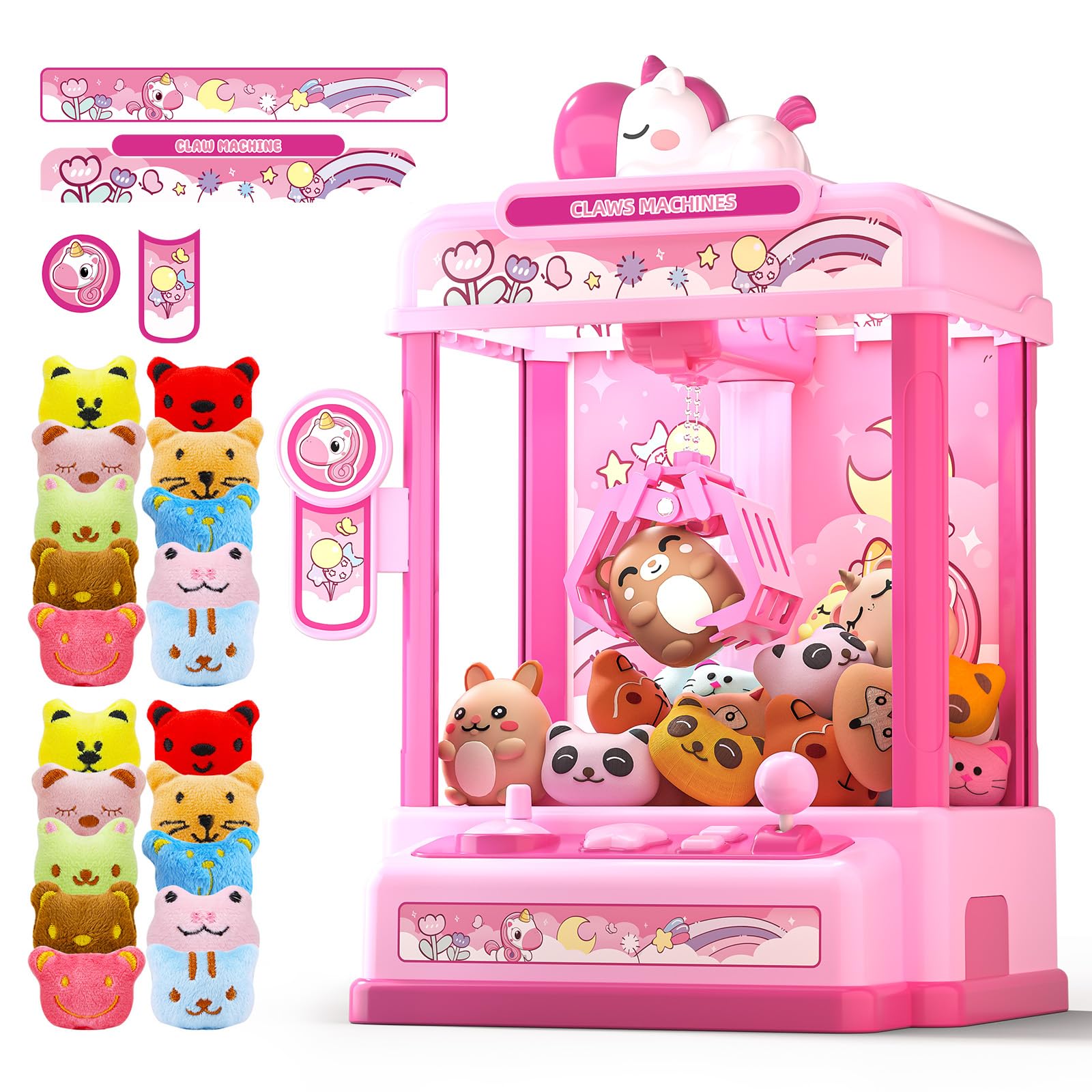 Skirfy Claws Machines for Kids Age 6+, Mini Vending Machines Girls Unicorns Toys with Sound & 20 Mini Plush Toys,Arcades Game Indoor Toy for Home Party Birthday