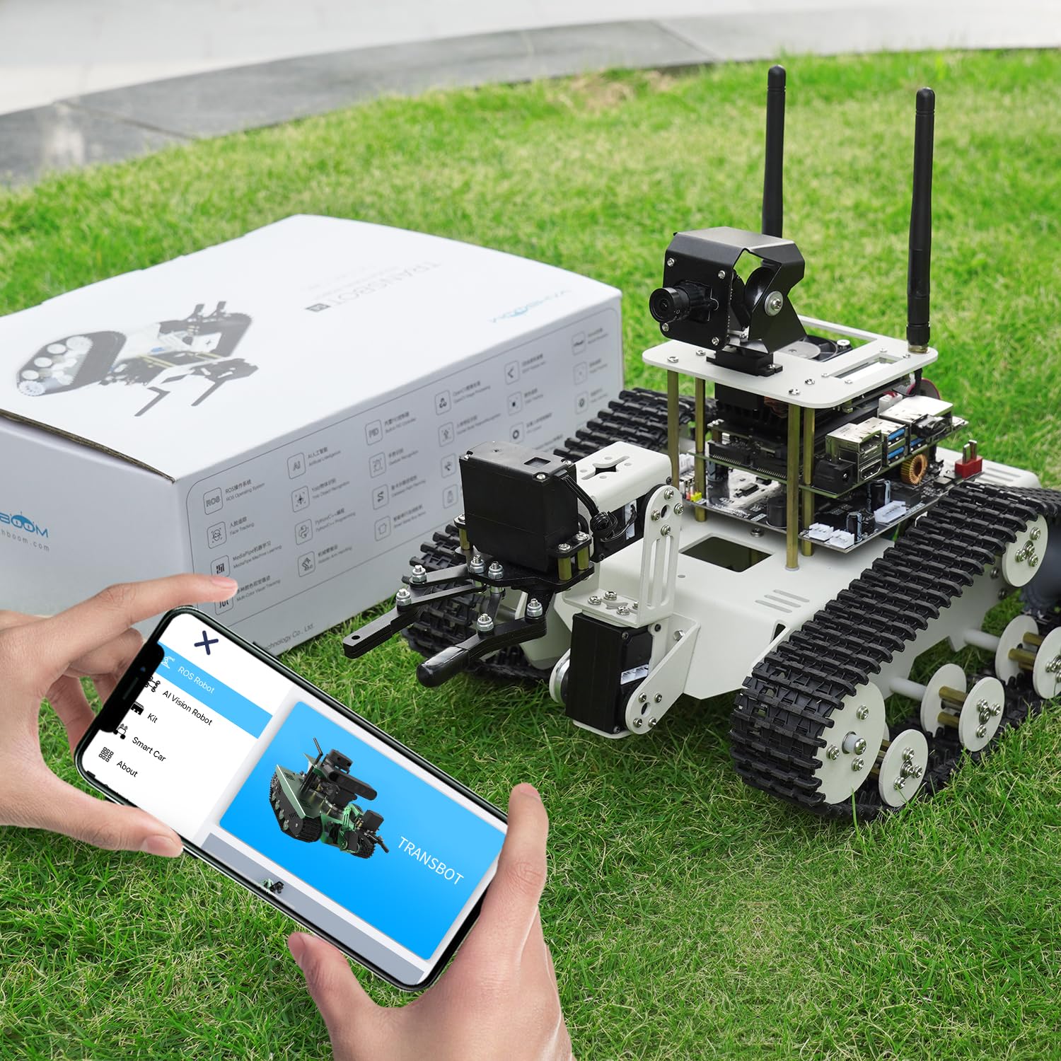 Yahboom DIY Programmable Project ROS Starter Tank Chassis Robot with AI Camera for Jetson Nano B01 Recognition Tracking OpenCV MediaPipe (Transbot-SE Without Nano)