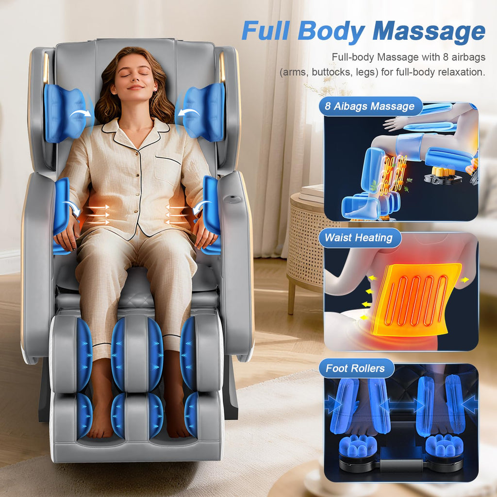 Massage Chair Full Body, Zero Gravity Massage Chair 2026 for Back Fatigue with 10 Fixed Rollers, Heating, Airbags, Phone Controller, Nightlights, Bluetooth Speaker for Living Room, Bedroom