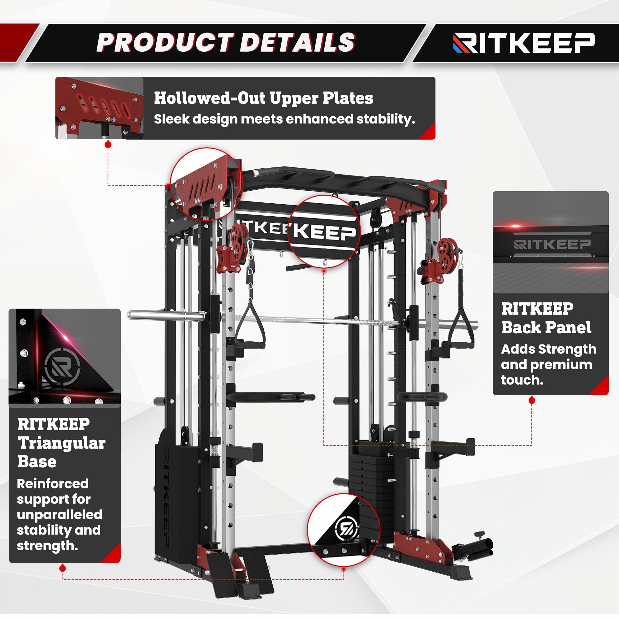 RitKeep PMAX-5600 Pro Heavy-Duty Smith Machine Squat Rack with 320 LB Weight Stacks, 6-in-1 Multi-Function Home Gym System, Dual Cable Crossover and 2000 LB Capacity for Full-Body Strength Training