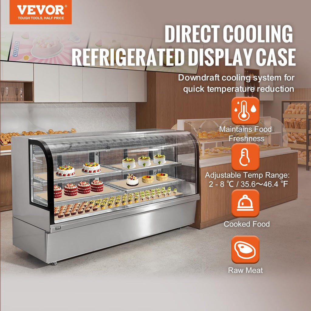 VEVOR Refrigerated Display Case, 3.5 Cu.Ft./100L, 2-Tier, Countertop Pastry Display Case Commercial Display Refrigerator with LED Lighting, TURBO Cooling, Frost-Free Air-Cooling, Rear Sliding Door