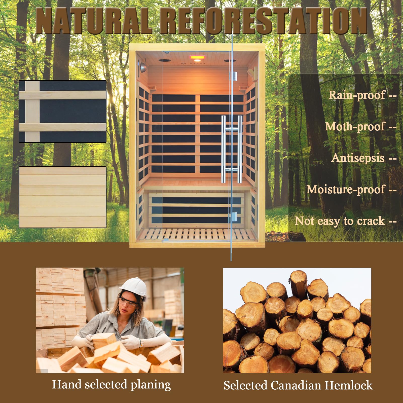 1350W Far Infrared Home Sauna, Energy-Efficient Fast-Heating Indoor Sauna Room with Bluetooth & 7-Color Therapy, Canadian Hemlock Wood, Modular Design - Ideal for Home Gym, Family Relaxation