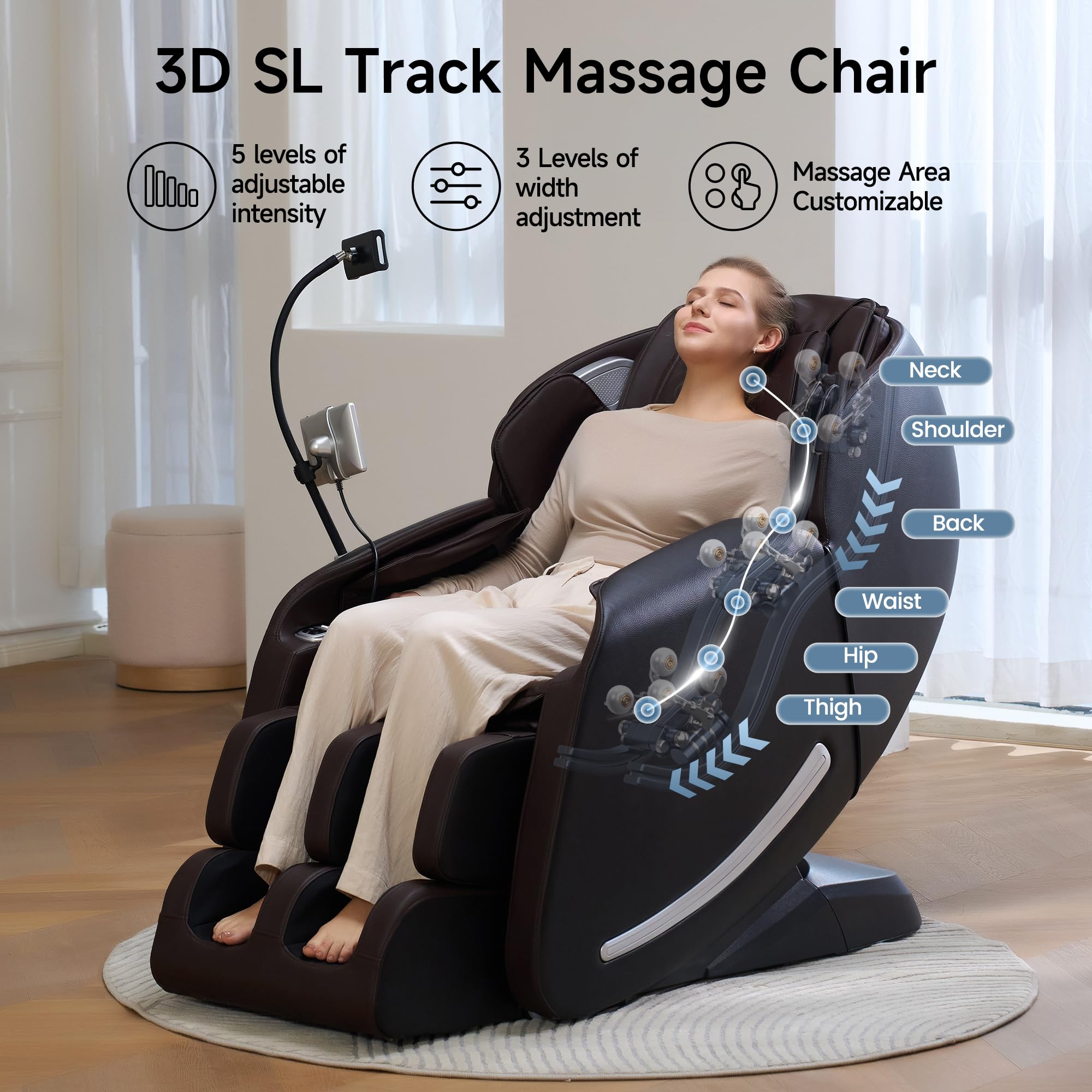 Real Relax Massage Chair Full Body with Unique Phone Controller,Heart and Blood Measurement, Zero Gravity 3D SL-Track Recliner with APP Control, Child Lock,Pause Button, Back Pad, Favor-06, Blue