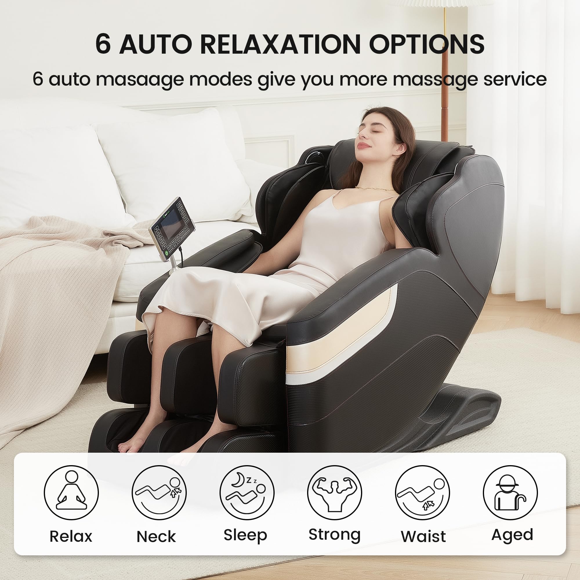 Real Relax Massage Chair, Full Body Zero Gravity Massage Recliner, with Auto Modes, LCD, Bluetooth, Foot Massage, Black