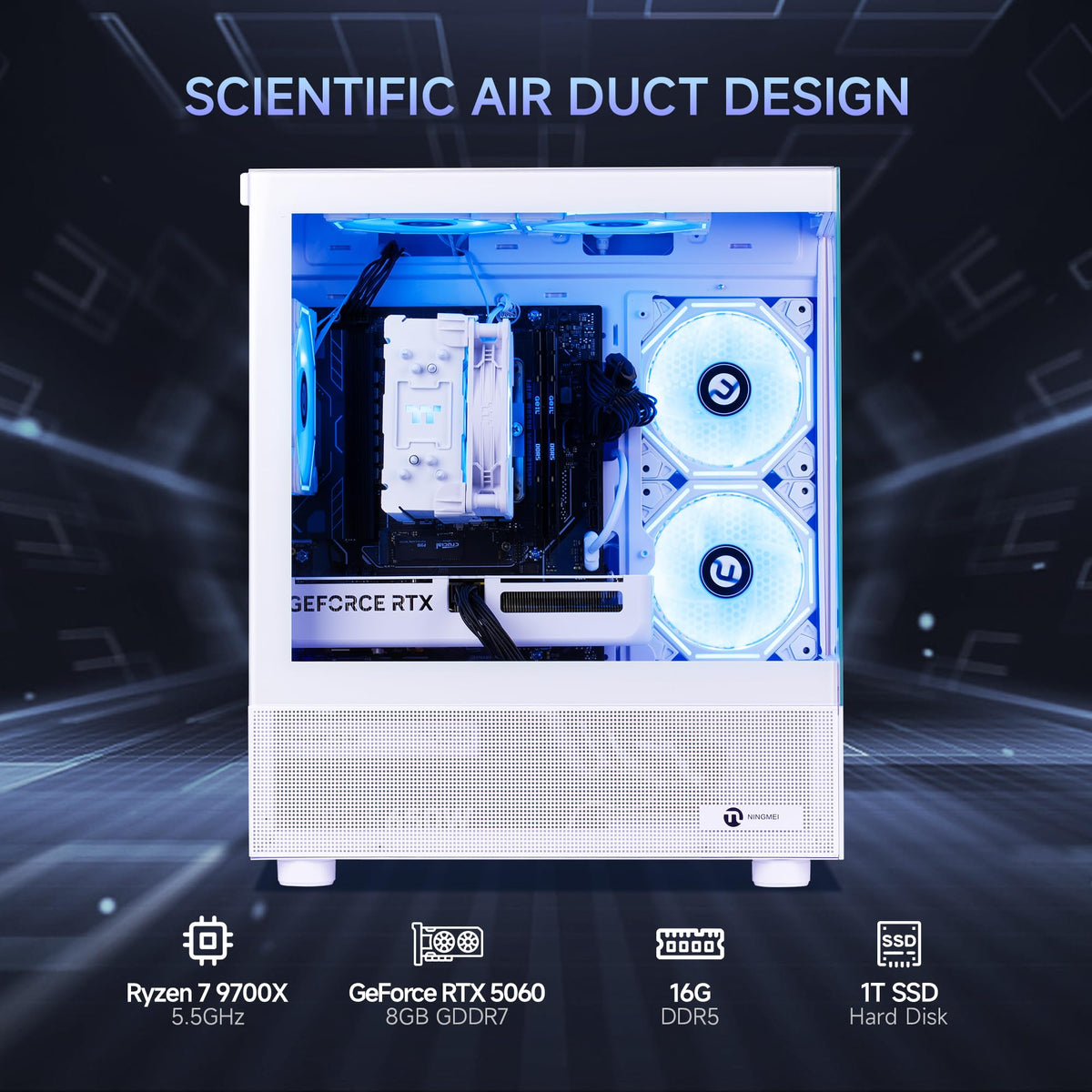 NINGMEI Prebuilt Gaming PC AMD Ryzen 7 5700X RTX 5060 8GB | 32GB DDR4 RAM 1TB Gen4 NVMe M.2 SSD,650W PSU WiFi Ready & Windows 11 Home Gaming Desktop Computer Black