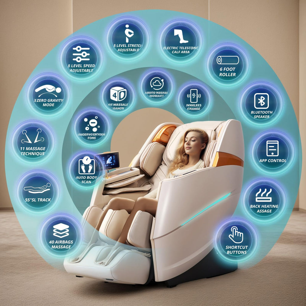 HealthRelife 4D Massage Chair Full Body Zero Gravity Recliner - 55“ SL-Track,20 Auto Modes,11 Massage Technique,40 Airbags Massage,with Yoga Stretch,APP Control,Negative Oxygen lons（Grey）