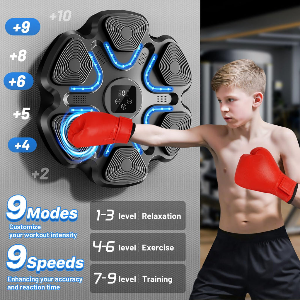 TGLLM Music Boxing Machine, Interactive Punching Trainer with Boxing Gloves, Large Size Wall Mounted Electronic Boxing Target for Adult Kids, 9 Modes & 9 Speeds