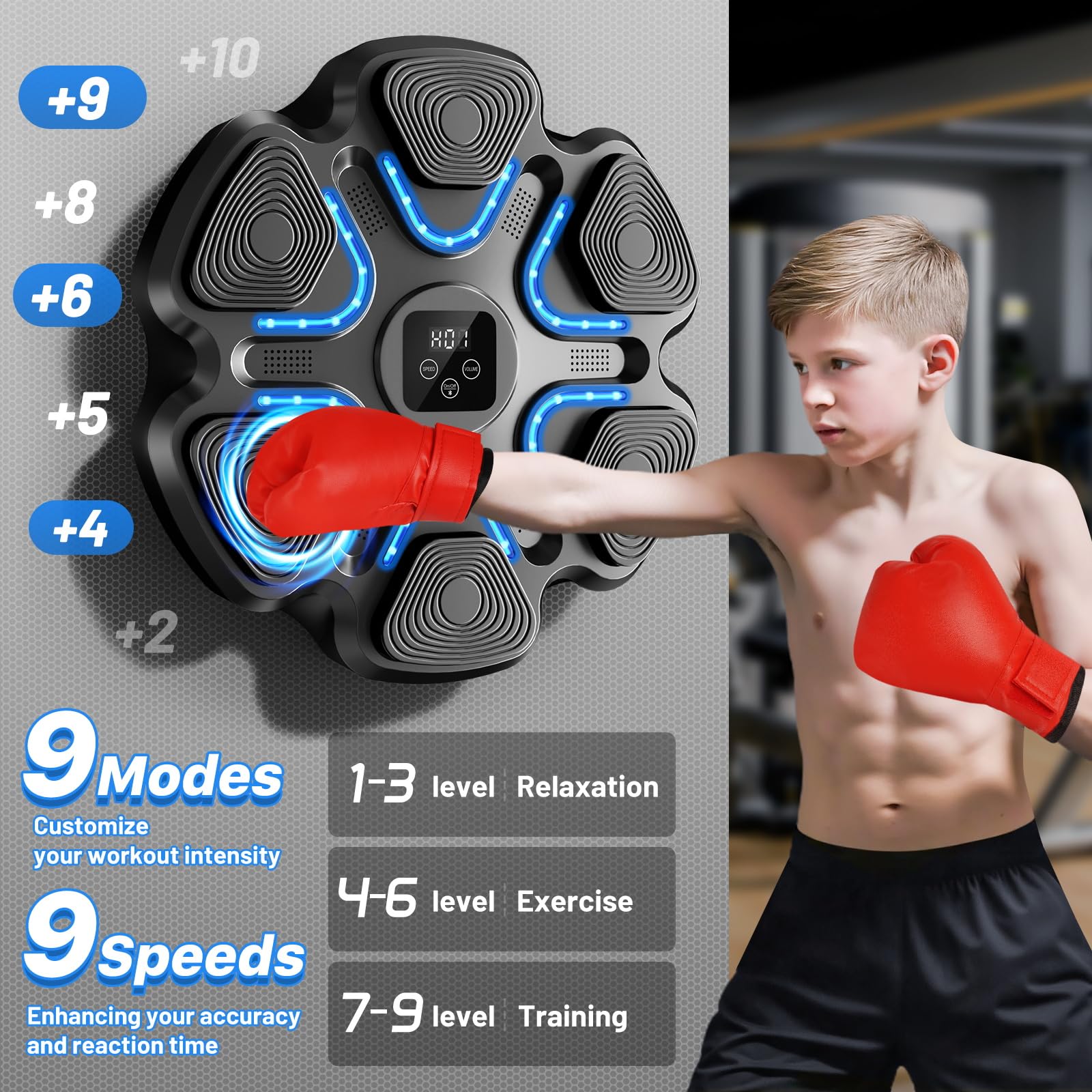 TGLLM Music Boxing Machine, Interactive Punching Trainer with Boxing Gloves, Large Size Wall Mounted Electronic Boxing Target for Adult Kids, 9 Modes & 9 Speeds