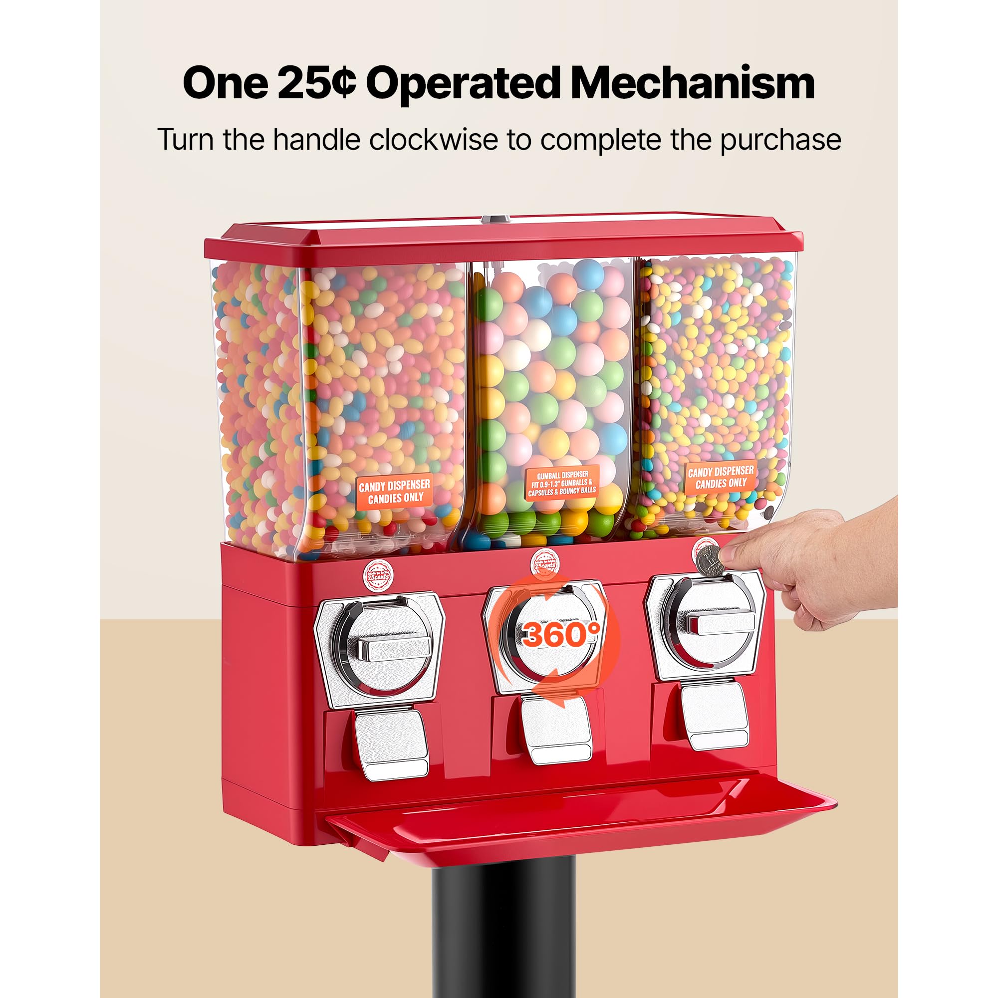 VEVOR Commercial Vending Machine, Four Compartment Rotatable Gumball and Candy Dispenser, Adjustable Height Coin Operated Candy Bank with Iron Stand, for Business Toy Capsules Bouncy Balls Nut, Blue