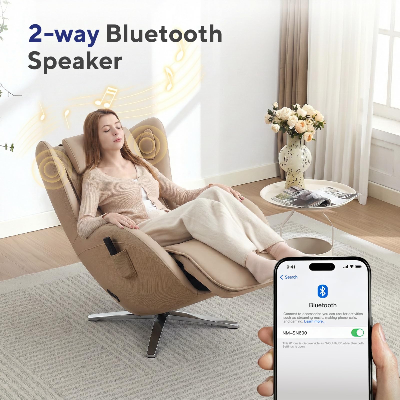Nouhaus Aurora Massage Chair Full Body, Zero Gravity Genuine Leather Massage Chairs w/Airbags, Heating, Auto Modes, Bluetooth Speaker, Modern 4D Massage Chair Recliner for Living Room (Elder White)